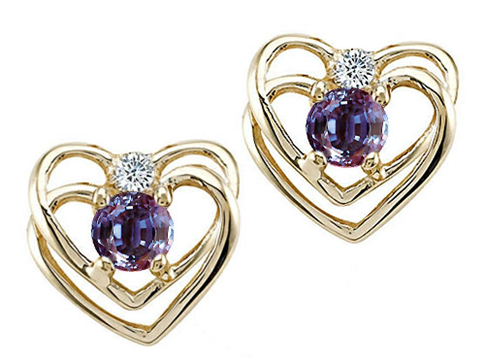 Tommaso Design™ Round 4mm Simulated Alexandrite Heart Earrings