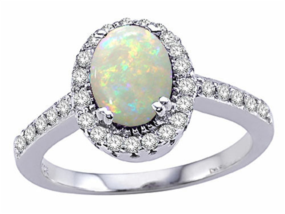 Tommaso Design™ Genuine Opal and Diamond Ring