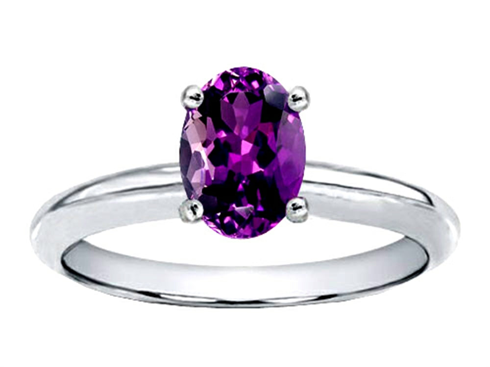 Tommaso Design™ Oval 8x6mm Genuine Amethyst Solitaire Engagement Ring