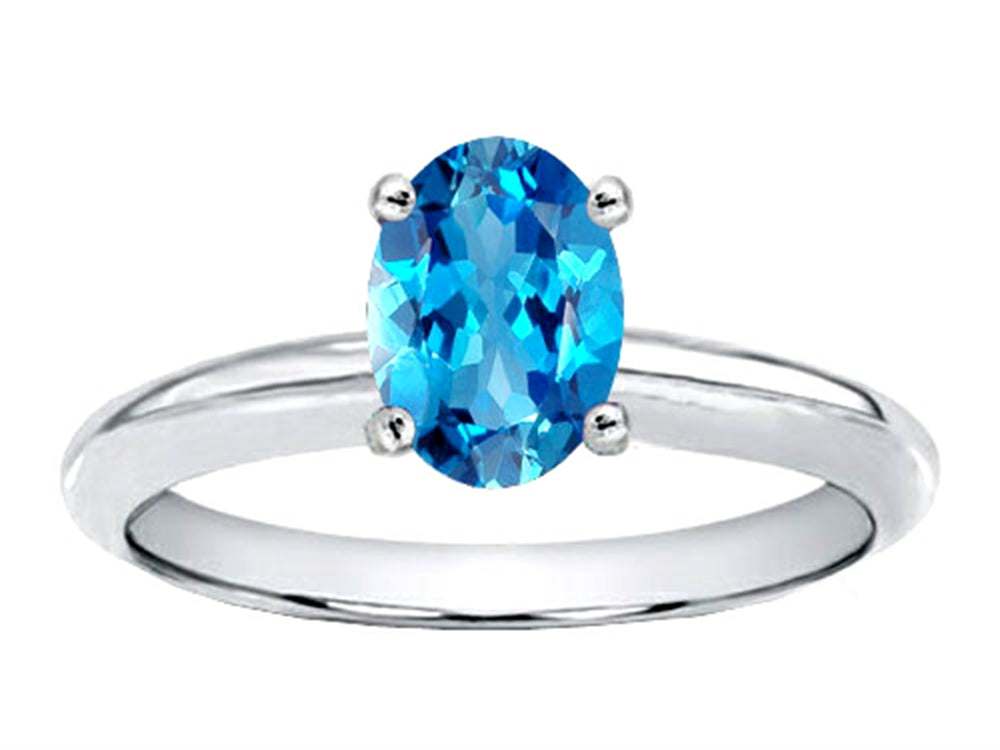 Tommaso Design™ Oval 8x6mm Genuine Blue Topaz Solitaire Engagement Ring