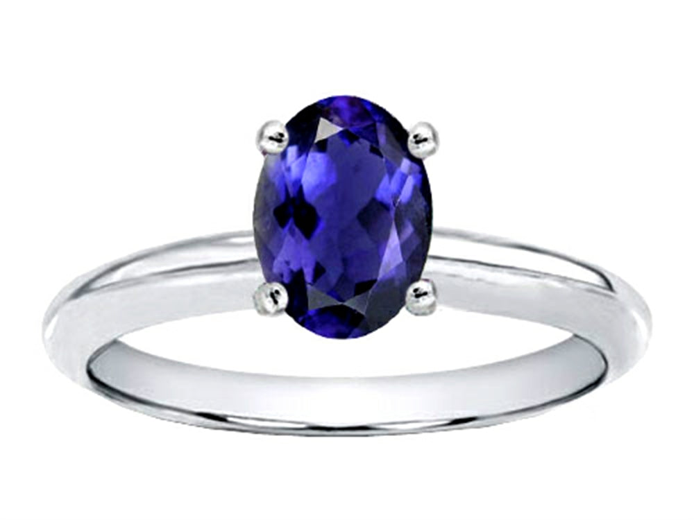Tommaso Design™ Oval 8x6mm Genuine Iolite Solitaire Engagement Ring