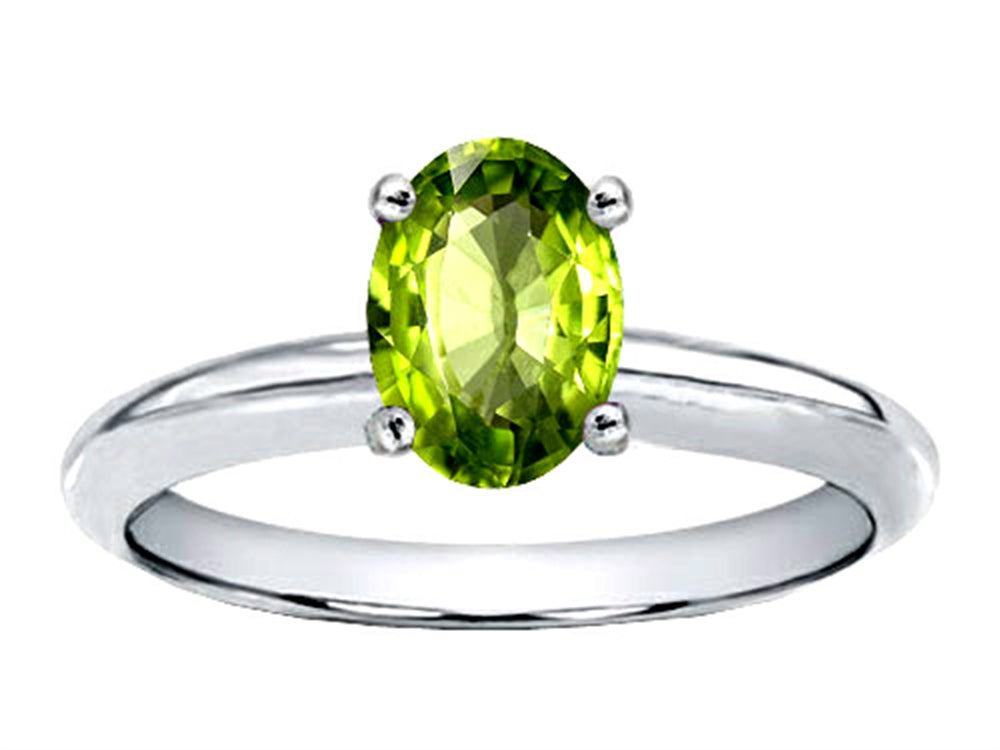 Tommaso Design™ Oval 8x6mm Genuine Peridot Solitaire Engagement Ring
