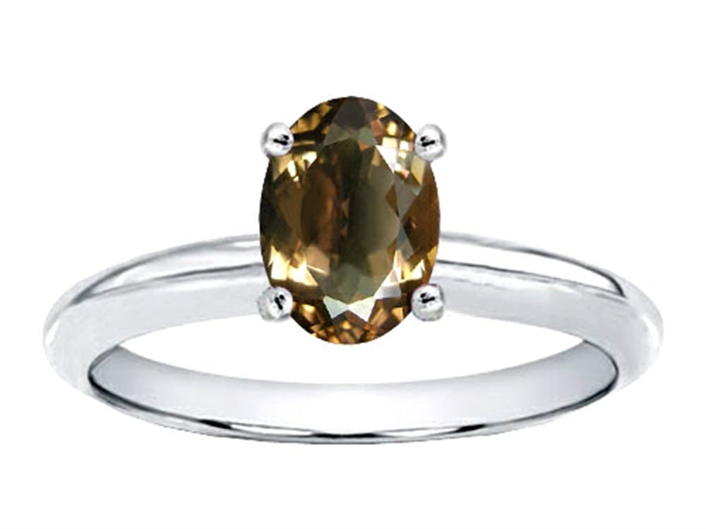 Tommaso Design™ Genuine Smoky Quartz Oval 8x6mm Solitaire Engagement Ring