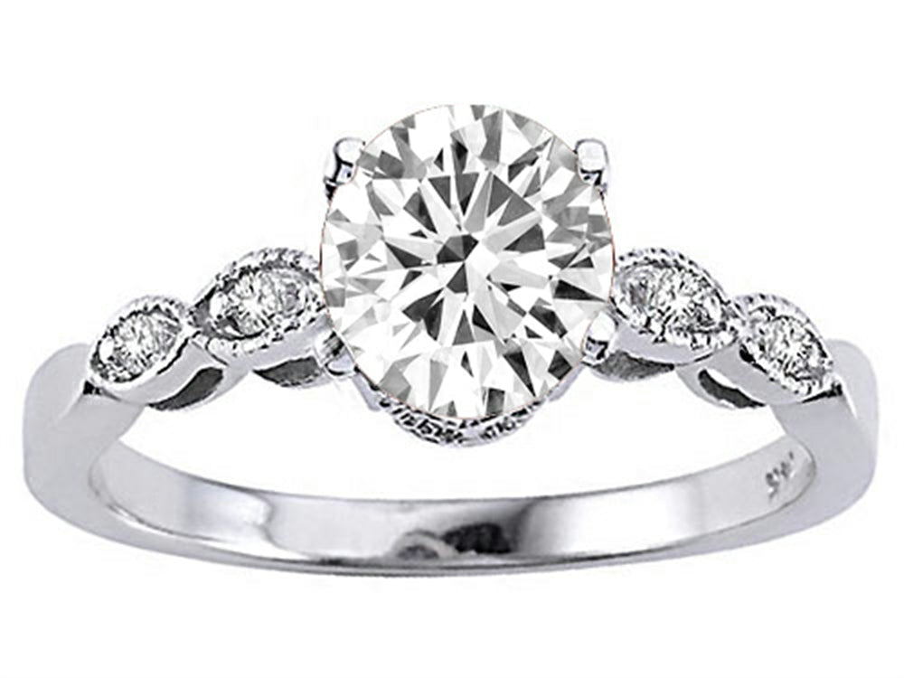 Tommaso Design™ 14k White Gold Solitaire 7mm White Topaz Round Vintage Look Engagement Promise Ring