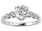Tommaso Design™ 14k White Gold Solitaire 7mm White Topaz Round Vintage Look Engagement Promise Ring