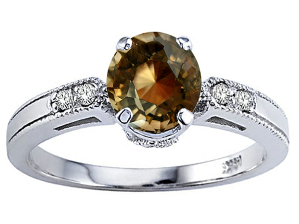 Tommaso Design Round 7mm Genuine Smoky Quartz Engagement Ring
