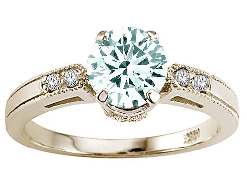 Tommaso Design Genuine Aquamarine Engagement Ring