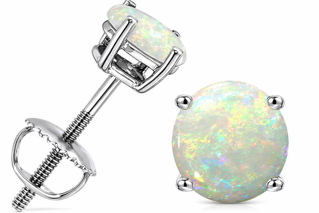 Tommaso Design™ Round 5mm Genuine Opal Screw Back Earrings Studs