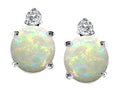 Tommaso Design™ Genuine 6mm Round Opal and Diamond Earrings Studs