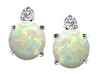 Tommaso Design™ Genuine 6mm Round Opal and Diamond Earrings Studs
