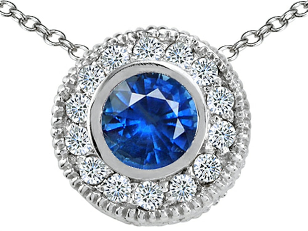 Tommaso Design™ Round 5mm Genuine Sapphire Pendant Necklace