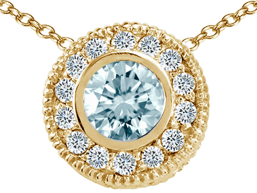 Tommaso Design™ Round 5mm Genuine Aquamarine Pendant Necklace