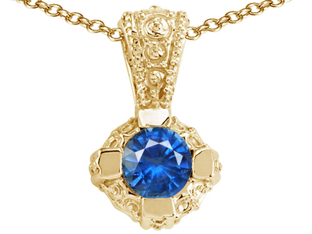 Tommaso Design™ Round 5mm Genuine Sapphire Pendant Necklace