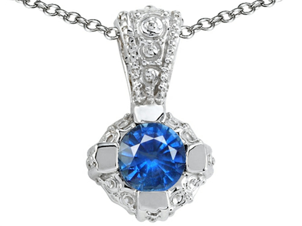 Tommaso Design™ Round 5mm Genuine Sapphire Pendant Necklace
