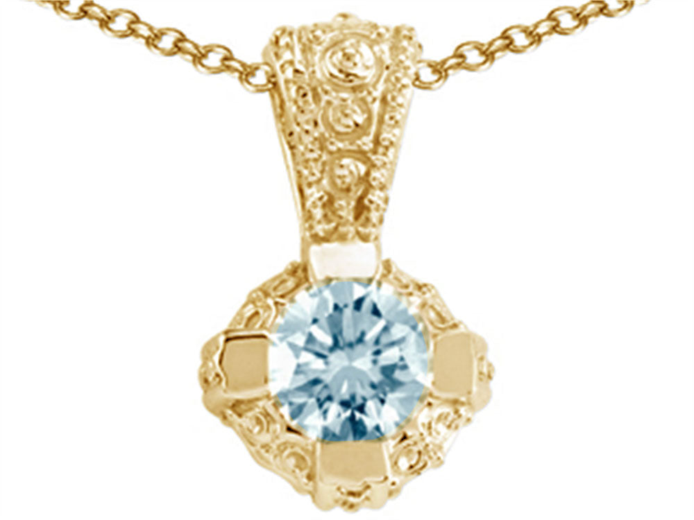 Tommaso Design™ Round 5mm Genuine Aquamarine Pendant Necklace