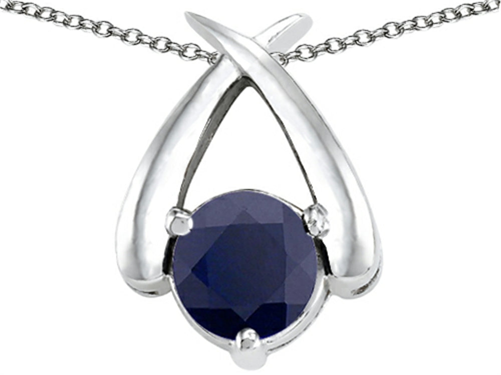 Tommaso Design™ Round Genuine Black Sapphire Pendant Necklace