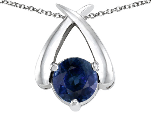 Tommaso Design™ Round 7mm Genuine Sapphire Pendant Necklace