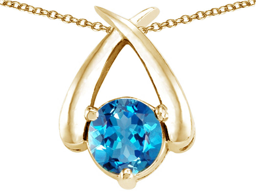 Tommaso Design™ Round 7mm Genuine Blue Topaz Pendant Necklace