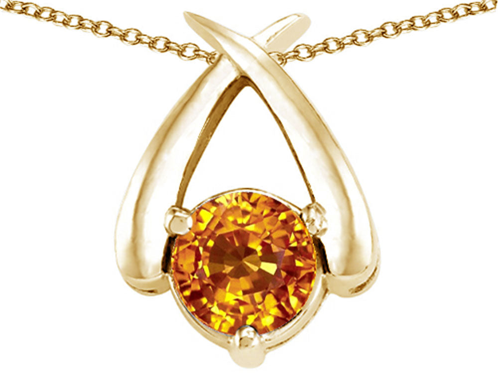 Tommaso Design™ 7mm Round Genuine Citrine Pendant Necklace