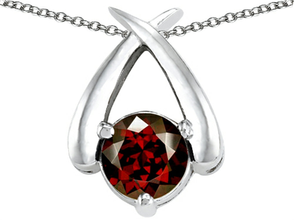 Tommaso Design™ 7mm Round Genuine Garnet Pendant Necklace