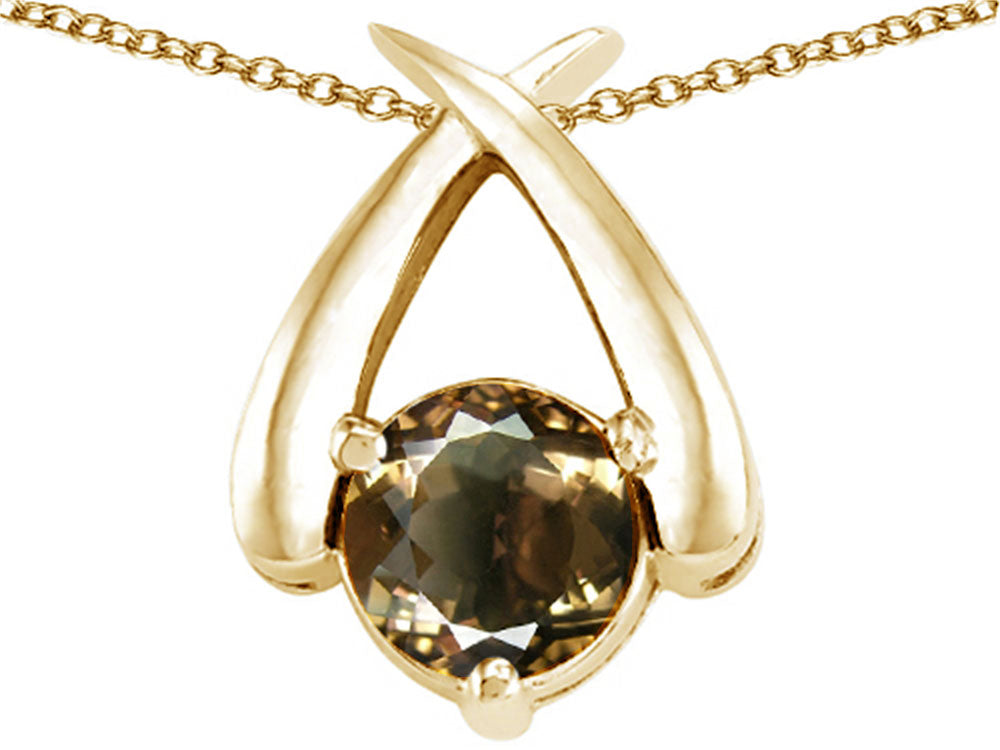 Tommaso Design™ 7mm Round Genuine Smoky Quartz Pendant Necklace