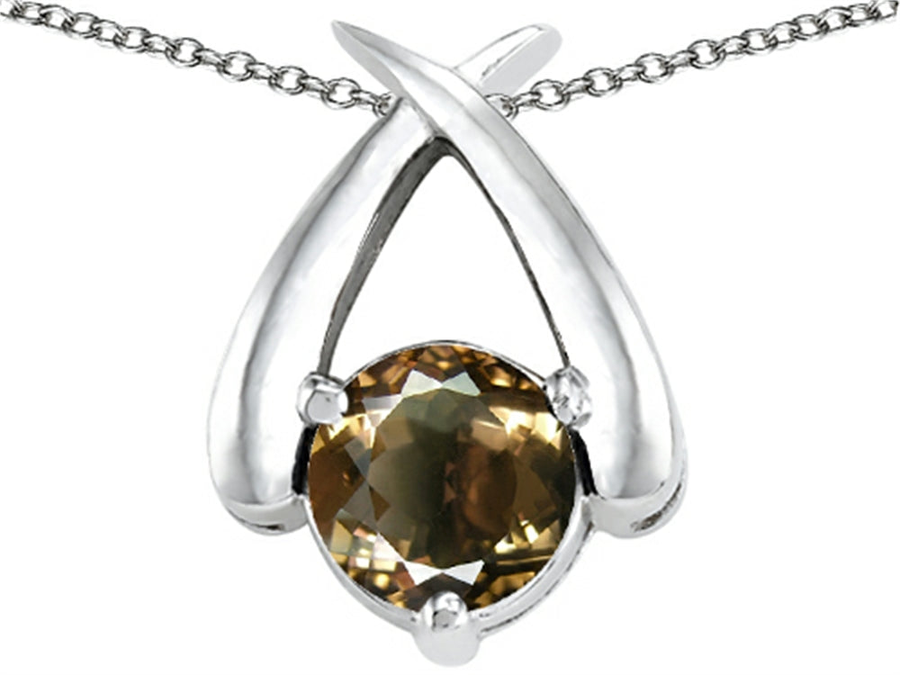 Tommaso Design™ 7mm Round Genuine Smoky Quartz Pendant Necklace