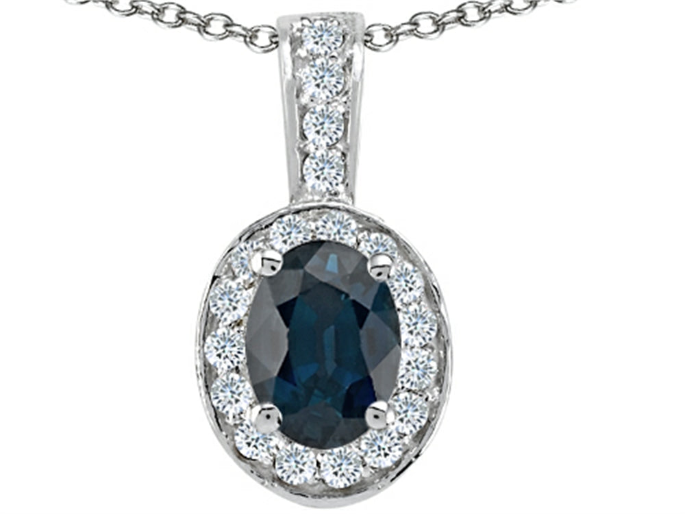 Tommaso Design™ Oval 8x6mm Genuine Sapphire Pendant Necklace