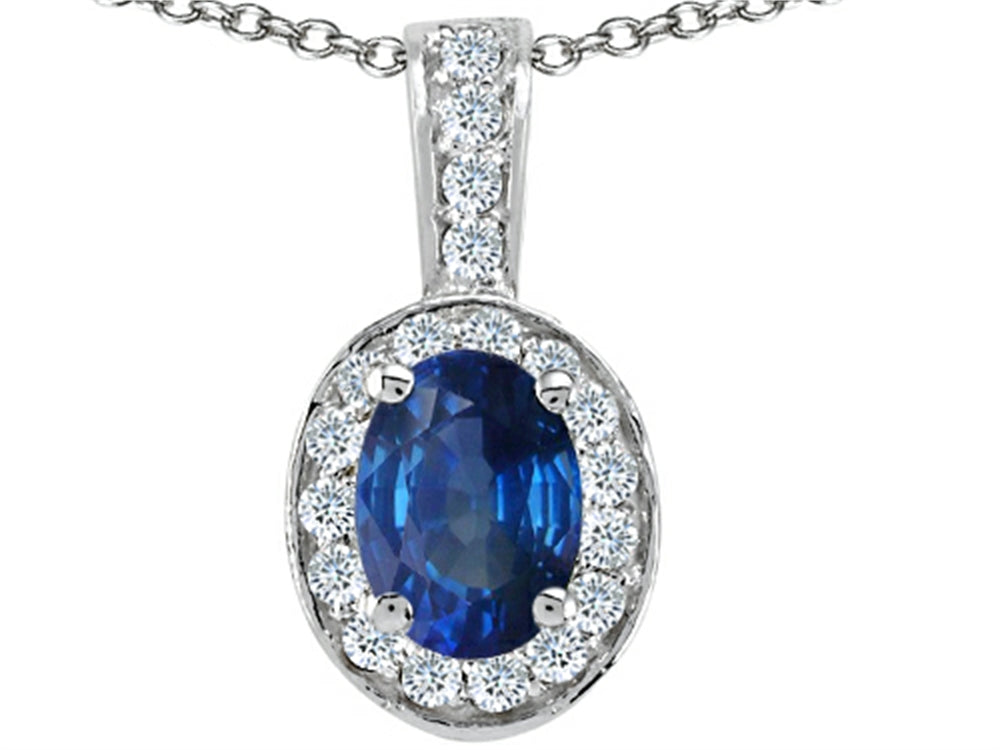 Tommaso Design™ Oval 8x6mm Genuine Sapphire Pendant Necklace
