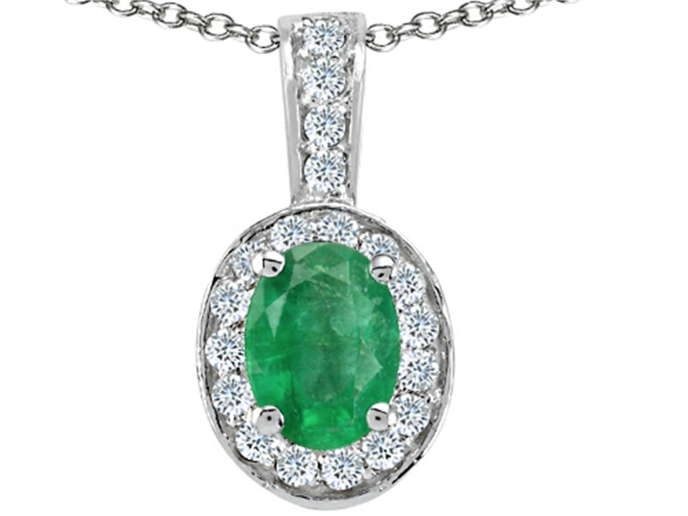 Tommaso Design™ Oval 8x6 mm Genuine Emerald Pendant Necklace