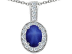 Tommaso Design™ Oval 8x6mm Created Star Sapphire and Genuine Diamond Pendant Necklace