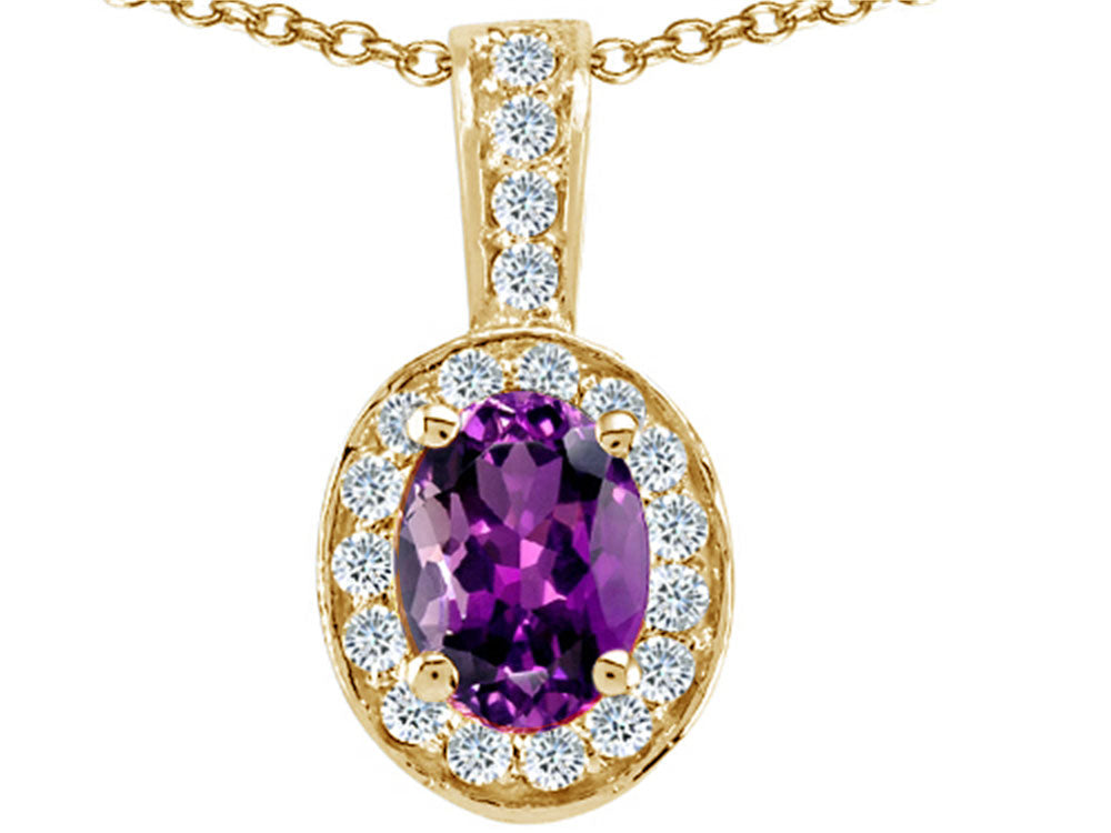 Tommaso Design™ Oval 8x6mm Genuine Amethyst Pendant Necklace