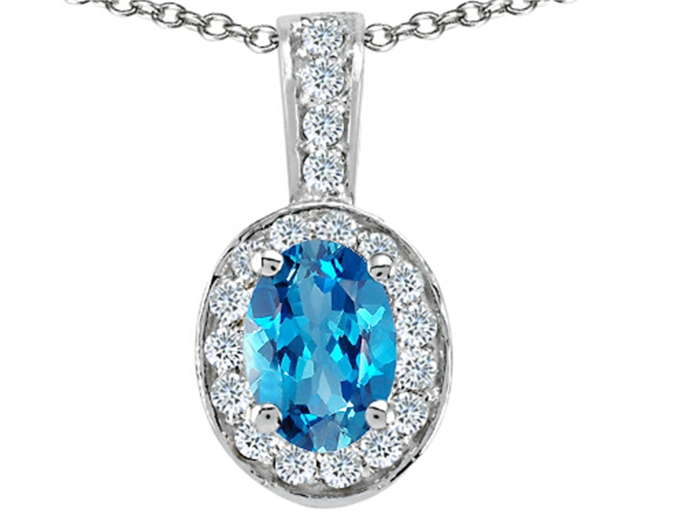 Tommaso Design™ Oval 8x6mm Genuine Blue Topaz Pendant Necklace