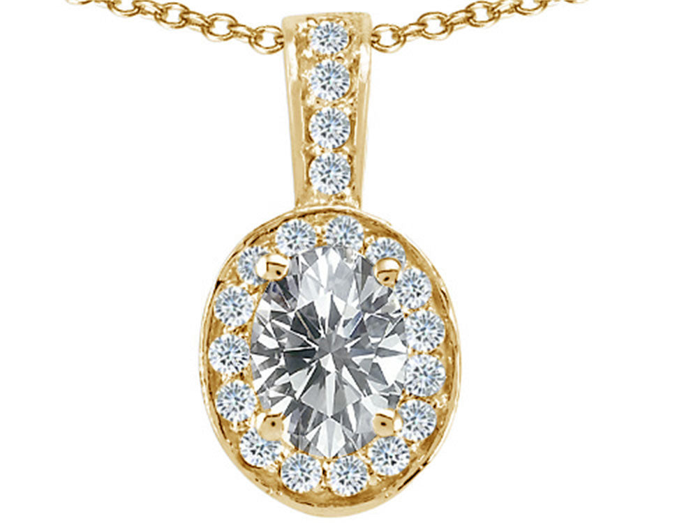 Tommaso Design™ Oval 8x6mm Genuine White Topaz Pendant Necklace