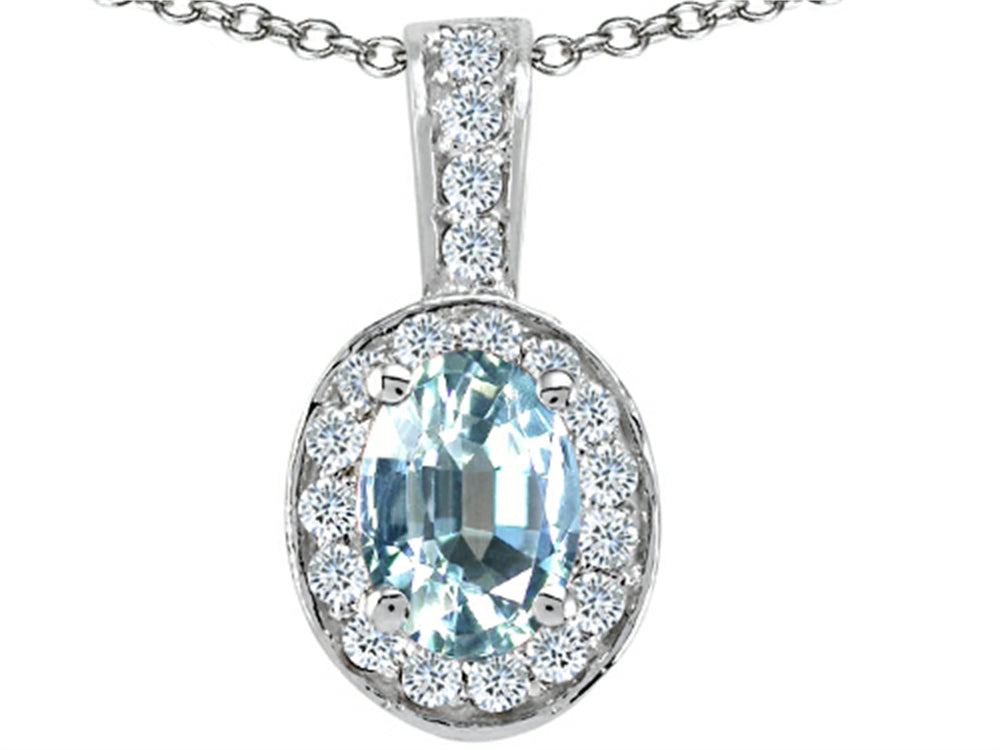Tommaso Design™ Oval 8x6mm Genuine Aquamarine Pendant Necklace