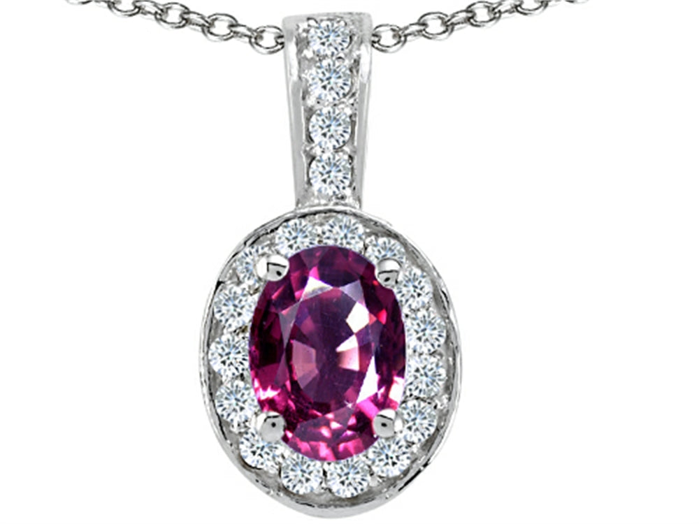 Tommaso Design™ Oval 8x6mm Genuine Rhodolite Pendant Necklace
