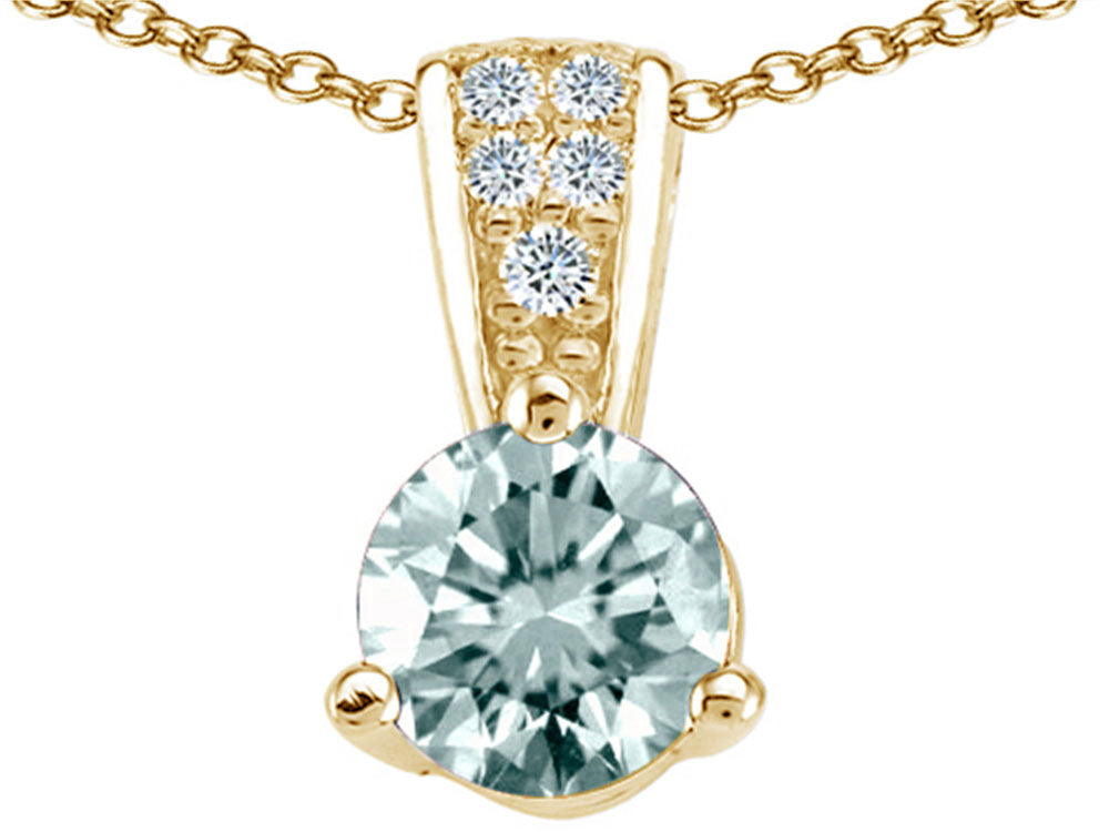 Tommaso Design™ Round 5mm Genuine Aquamarine Pendant Necklace