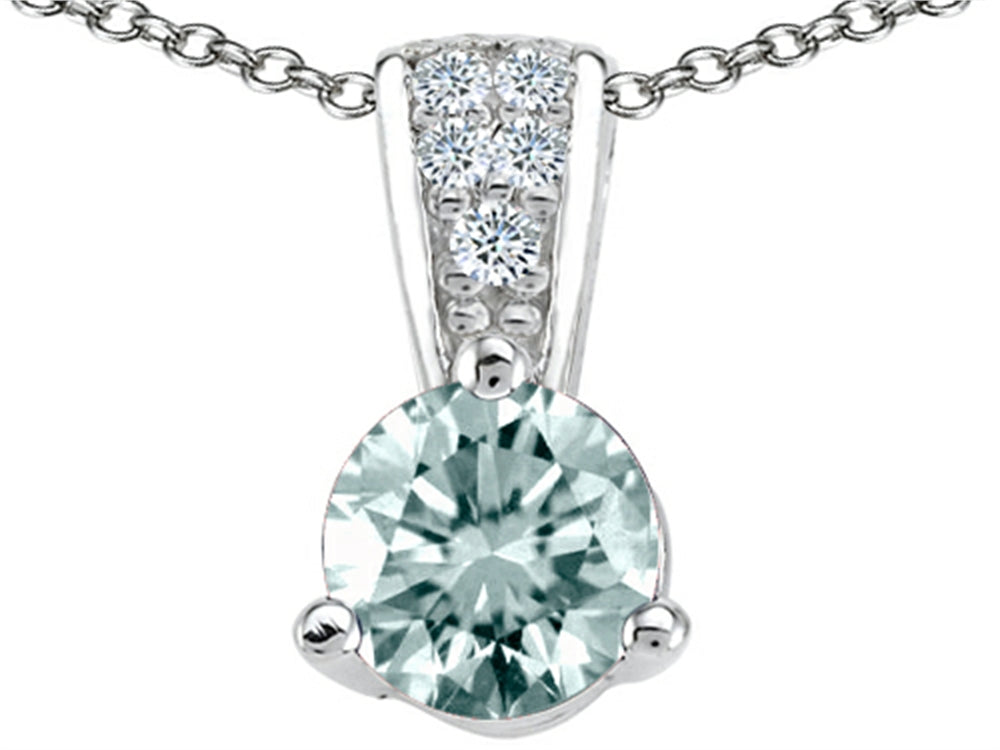 Tommaso Design™ Round 5mm Genuine Aquamarine Pendant Necklace