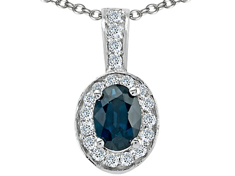 Tommaso Design™ Oval 7x5 mm Genuine Sapphire Pendant Necklace