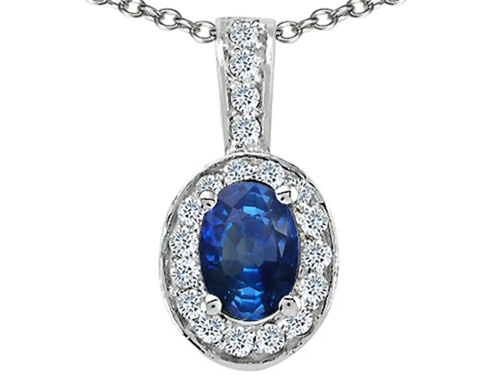 Tommaso Design™ Oval 7x5 mm Genuine Sapphire Pendant Necklace