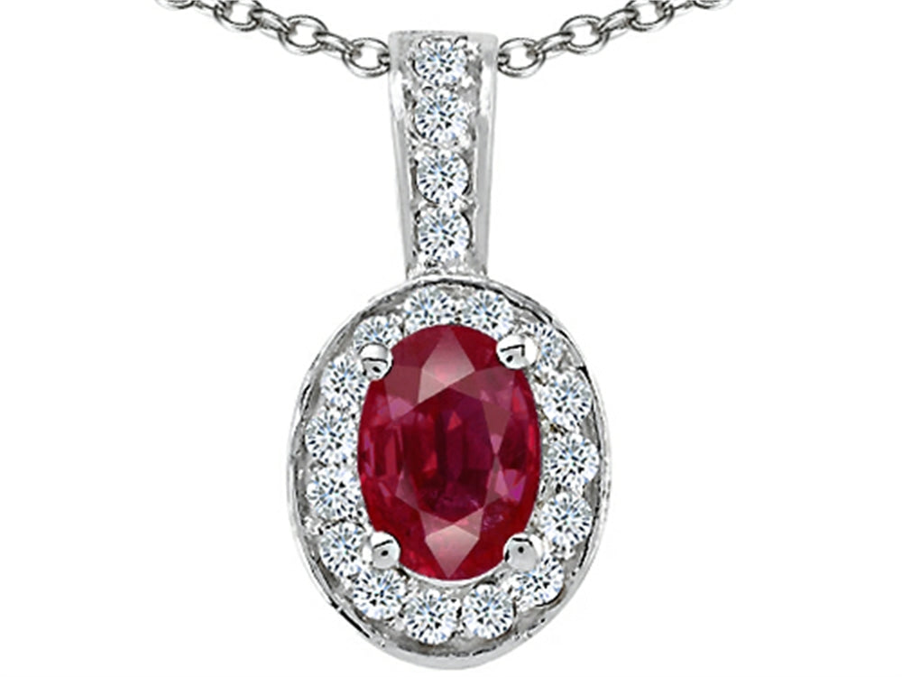 Tommaso Design™ Genuine Ruby and Diamond Oval Pendant Necklace