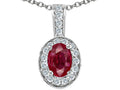 Tommaso Design™ Genuine Ruby and Diamond Oval Pendant Necklace