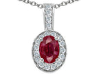 Tommaso Design™ Genuine Ruby and Diamond Oval Pendant Necklace