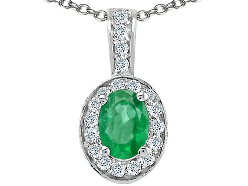 Tommaso Design™ Oval 7x5 mm Genuine Emerald Pendant Necklace