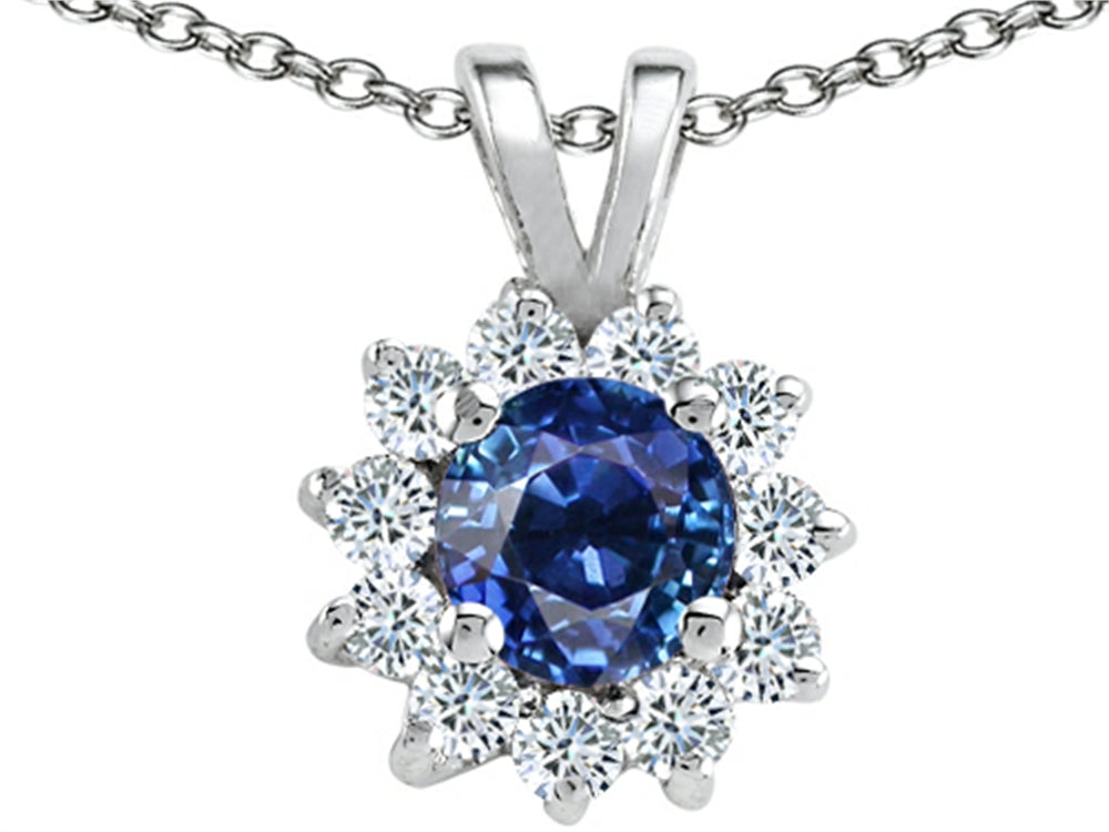 Tommaso Design™ Round Genuine Sapphire Pendant Necklace