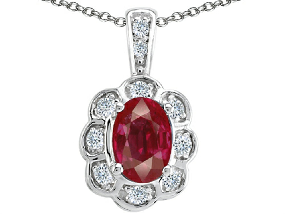 Tommaso Design™ Genuine Ruby and Diamond Oval Pendant Necklace