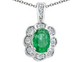 Tommaso Design™ Oval Genuine Emerald Pendant Necklace