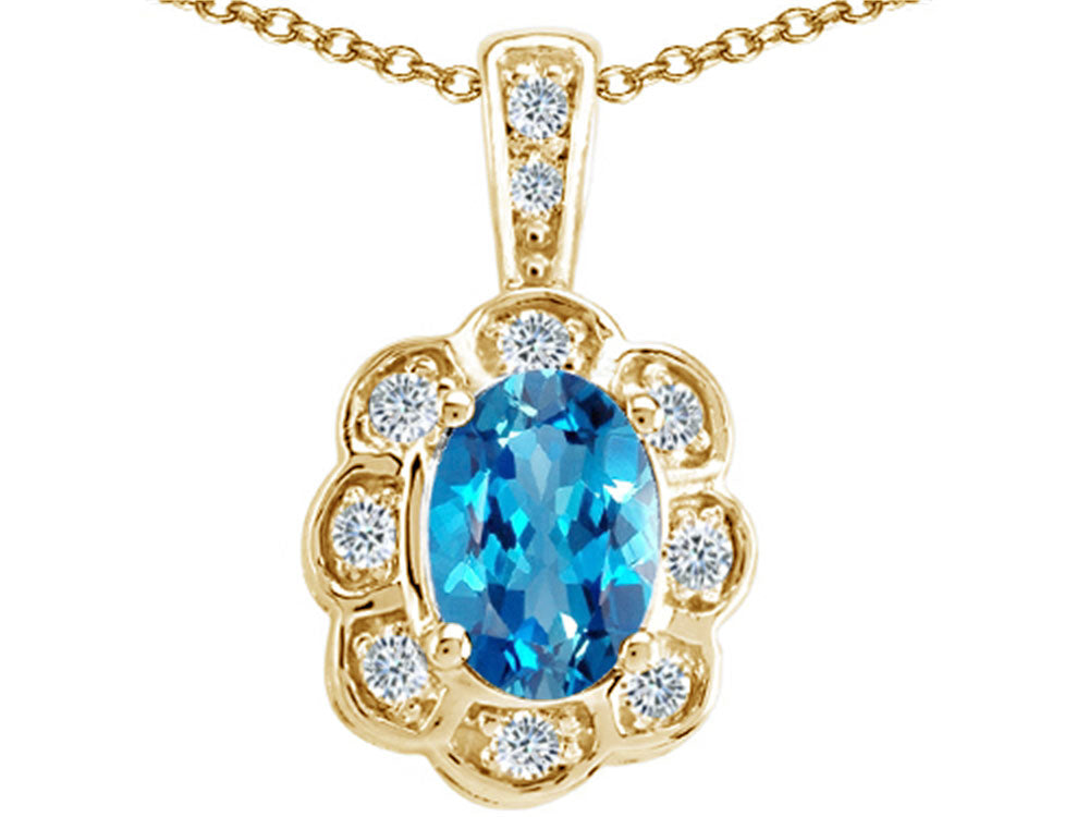Tommaso Design™ Oval Genuine Bluetopaz Pendant Necklace