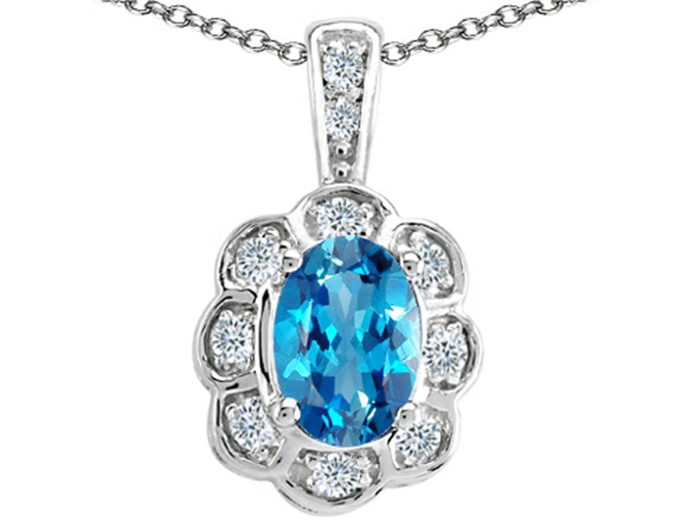Tommaso Design™ Oval Genuine Bluetopaz Pendant Necklace