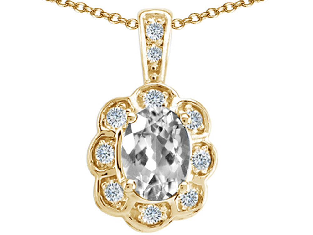 Tommaso Design™ Oval Genuine White Topaz Pendant Necklace