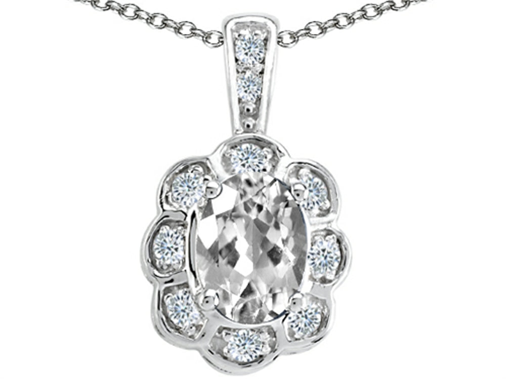 Tommaso Design™ Oval Genuine White Topaz Pendant Necklace